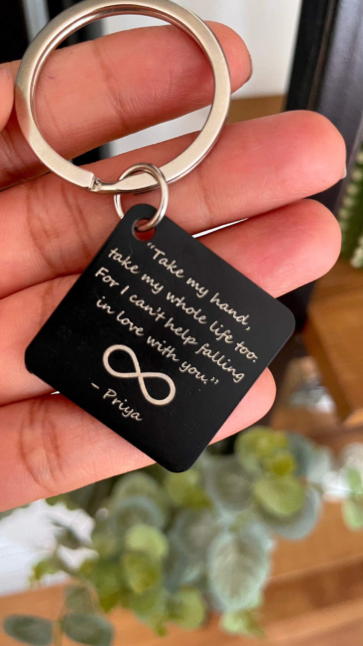Personalized Photo Engraved Keychain with Special Date/Message in Black