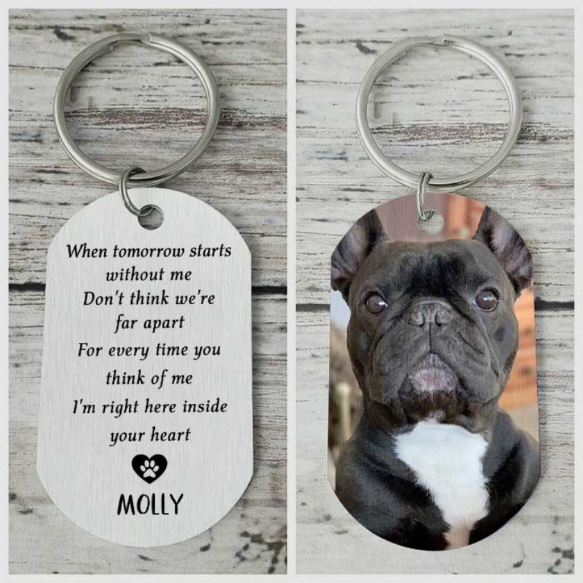 For Every Time You Think Of Me, I'm Right Here Inside Your Heart - Upload Image, Personalized Keychain