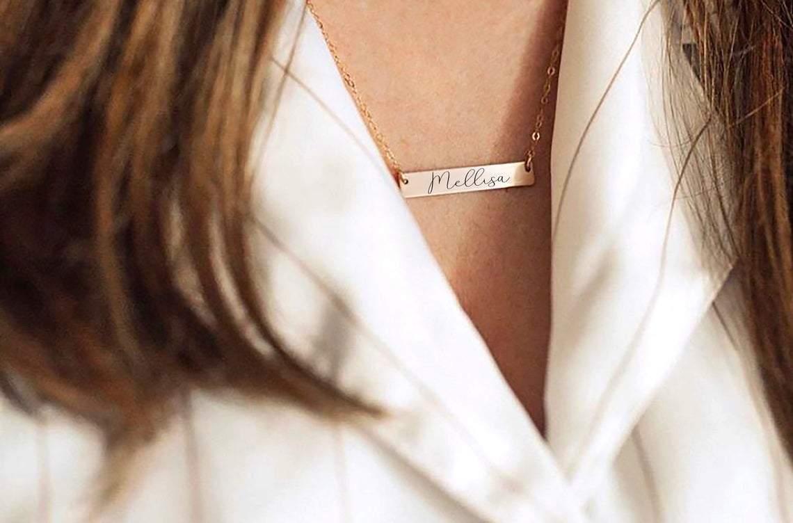 Personalized Name Script bar Necklace