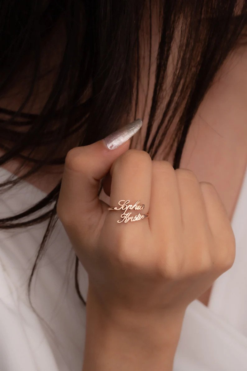 Adjustable Double Name Ring